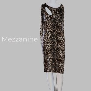 MEZZANINE Leopard Print Cut-Out Dress with Side Slits
